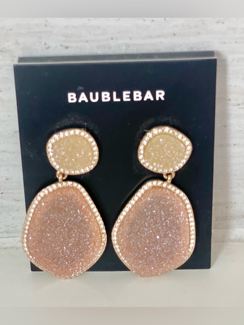 BaubleBar Rose Gold Glitter Druzy Double Drop Earrings